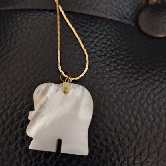 Stunning Elegant White Pearl Golden Accents Elephant Pendant Gold Chain Necklace - Picture 4 of 7